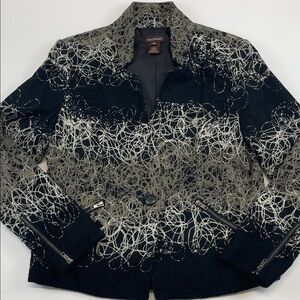 Multiples Black Abstract Textured Jacket Blazer Zip Cuffs Womens Sz M